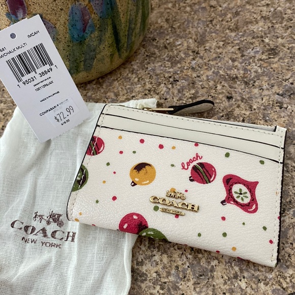Coach Handbags - NWT Coach Wallet Credit Card Skinny ID Case With Damage - Holiday Ornament Print